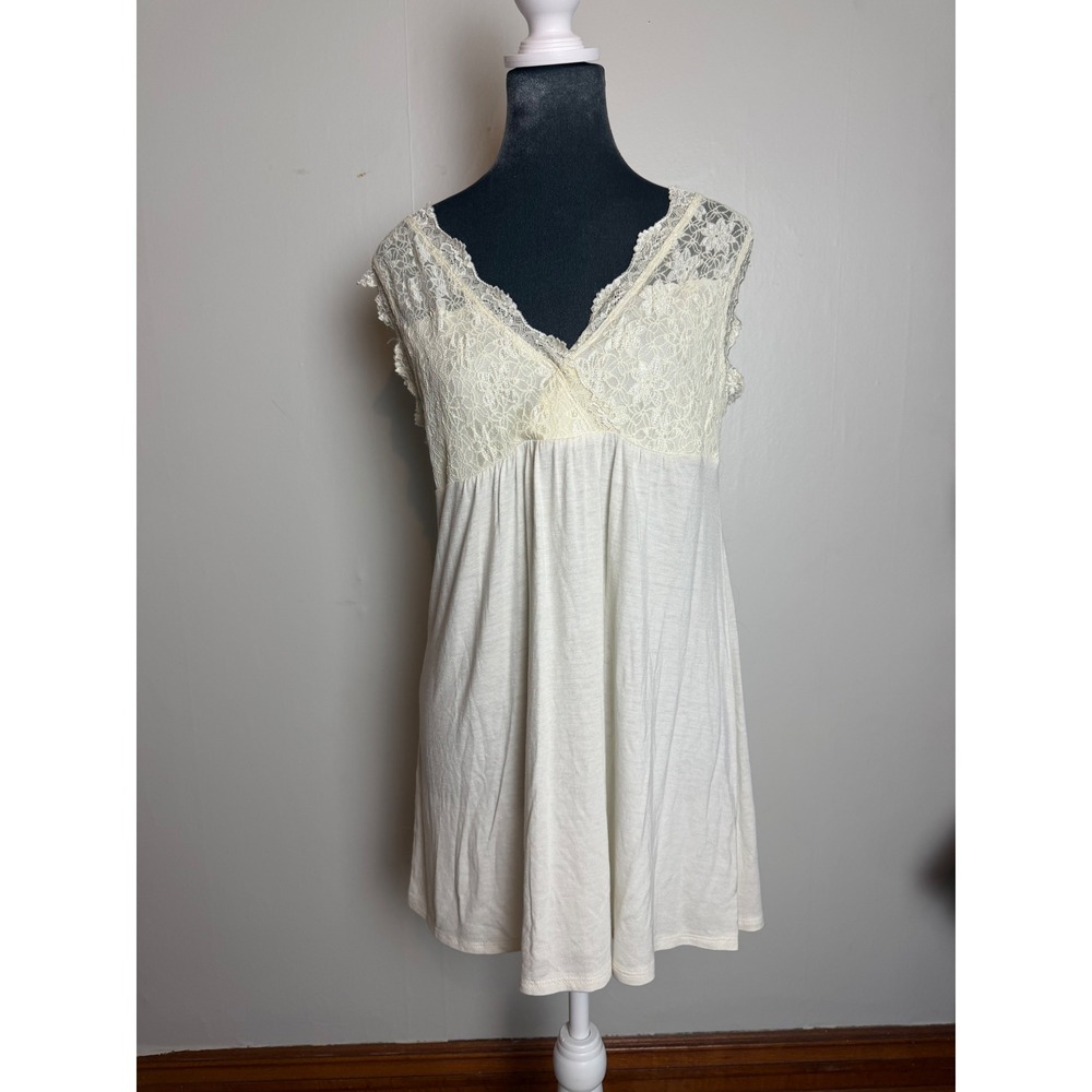 Ivory Floral Lace Empire Waist Babydoll Tunic tank top boho Y2K bridal romantic